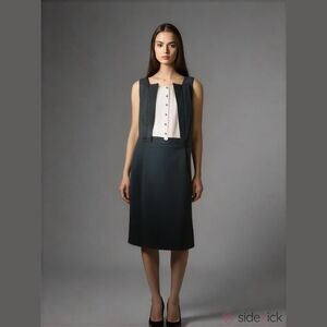 WORTH WOOL BLEND SLEEVELESS BLACK SHIFT DRESS IVORY BODICE PANEL SIZE 6